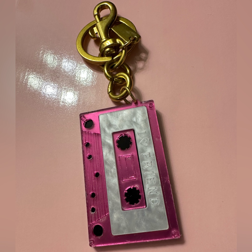 Pink Cassette Tape Keychain with Gold Hardware